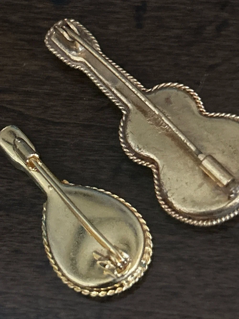 VTG Italian Micro Mosaic Guitar Mandolin Brooch Set Gold Tone Millefiori Pins